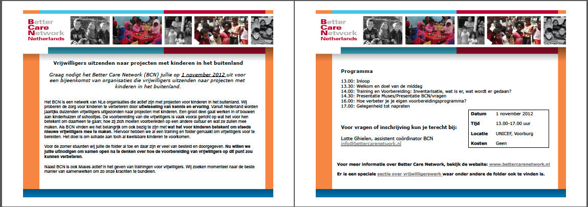 BCN: 1 november - bijeenkomst voor organisaties die vrijwilligers uitzenden naar kinderprojecten