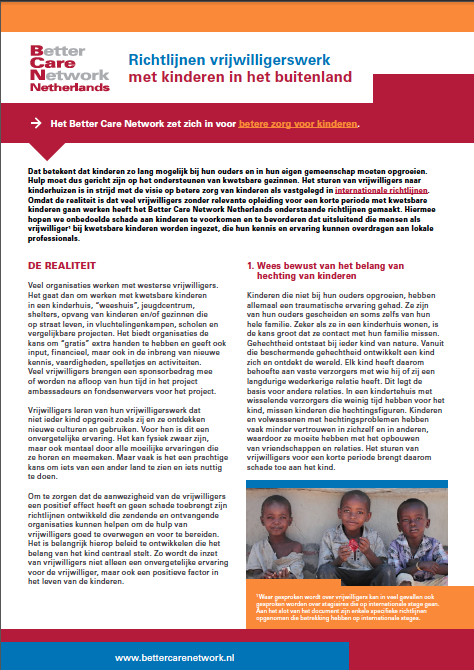 Nu als PDF beschikbaar: richtlijnen vrijwilligerswerk met kinderen in het buitenland